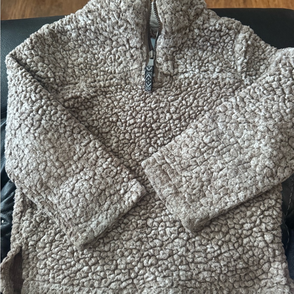 Cozy Sherpa Pull-Over Sweater in Light Taupe